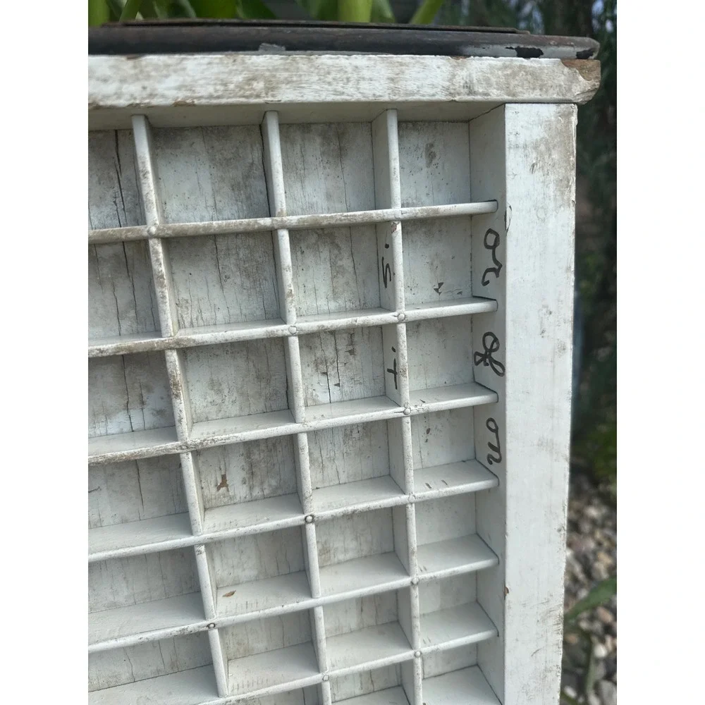 Vintage Ludlow Wood Typeset Drawer Standing Shadow Box Display Shelf White